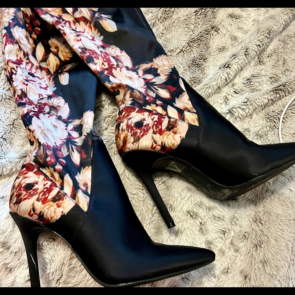 Jessica Simpson floral over the knee boots
